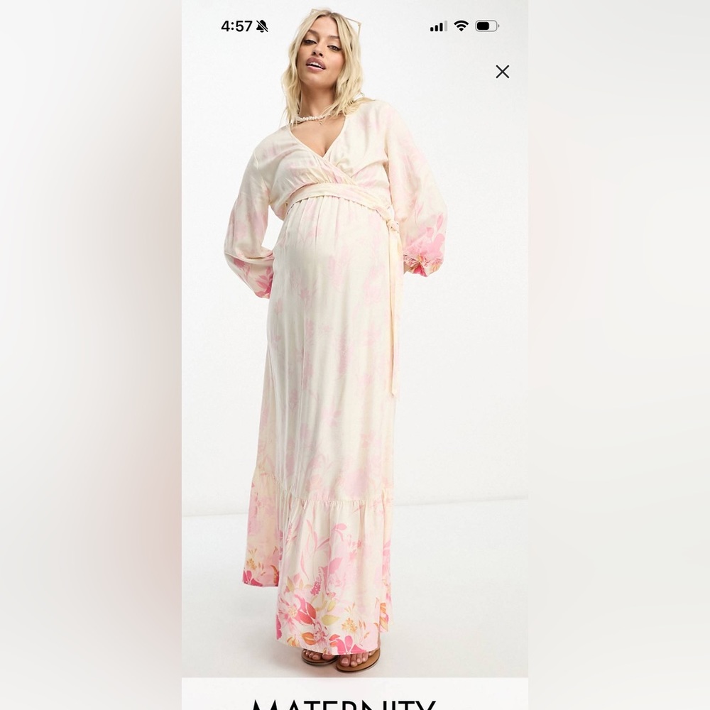 River Island Cream and Pink Floral Maxi Dress